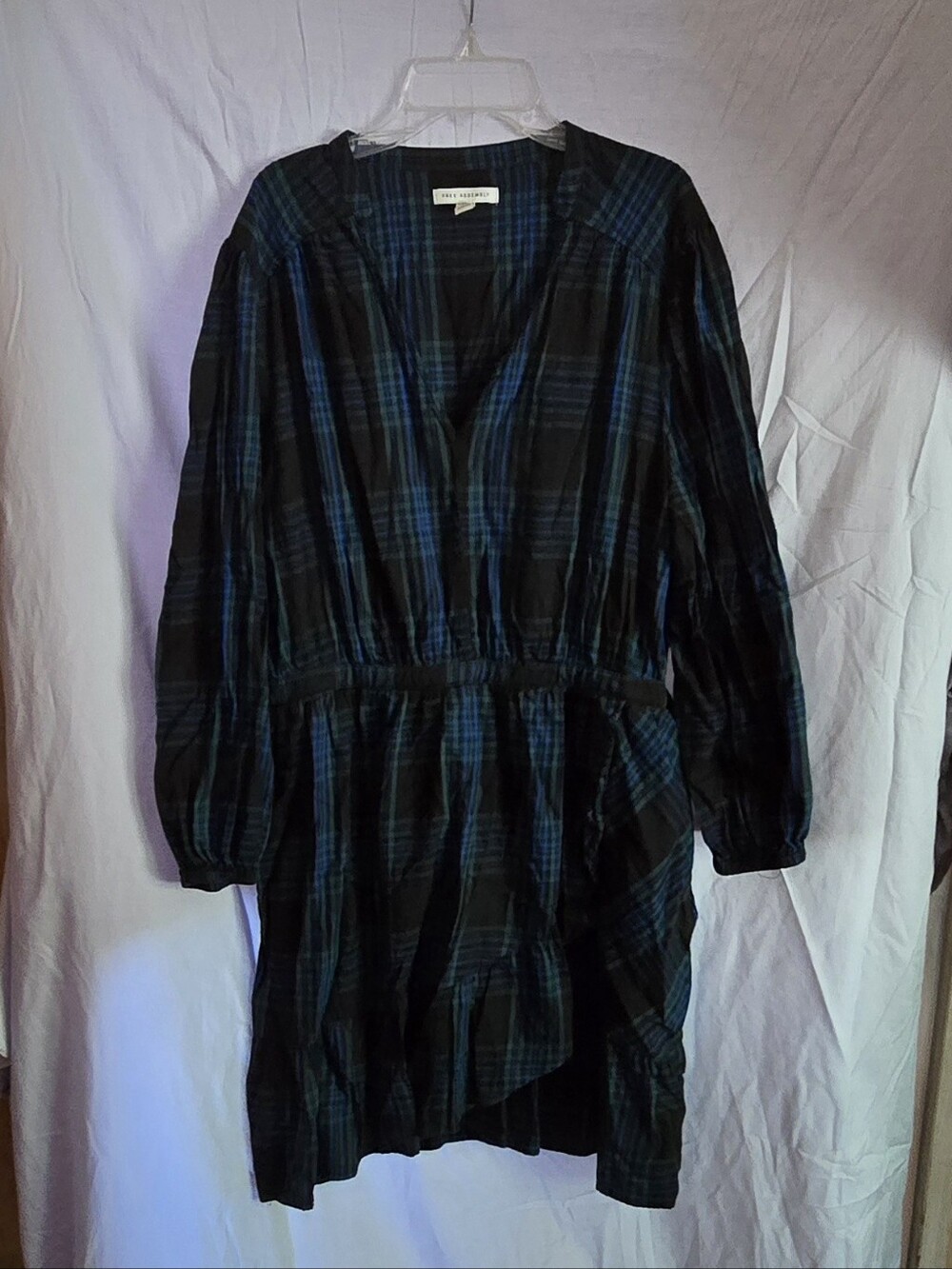 Black and Blue Plaid Casual Long-Sleeve Dress